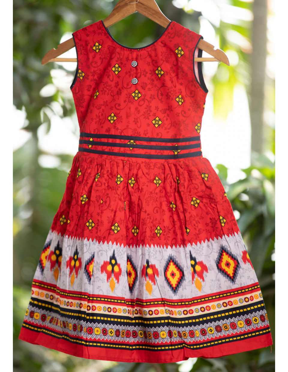 Red Printed Cotton Kids Dress (KR1197) Red Printed Cotton Kids Dress (KR1197)
